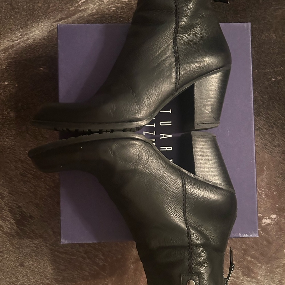 Stuart Weitzman Black Leather Ankle Zip Boot - size 9